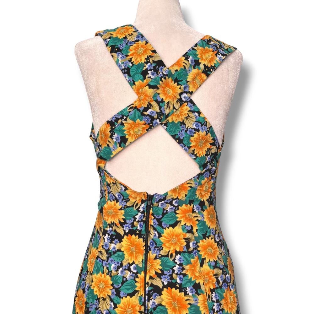 Vintage All That Jazz Floral Maxi Dress Open Cross Back Sunflower Garden Party - Picture 6 of 11